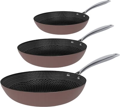 Cook & Pan - Taupe of Mind Honey Koekenpannenset 3-delig - RVS - PFAS vrij - Inductie Honingraat - Non stick - 7 jaar garantie - Taupe