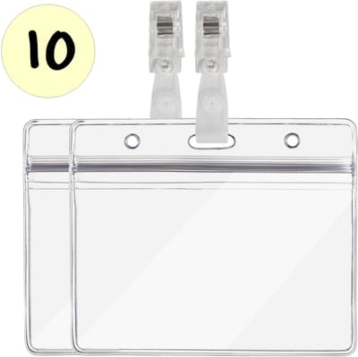 Fako Bijoux - 10x Badgehouder Met Clip - Naamkaarthouders Met Klem - Transparant - Horizontaal - Badgehouder 115x100 mm - Naambadge T Clip 12x28 mm - 10 Stuks