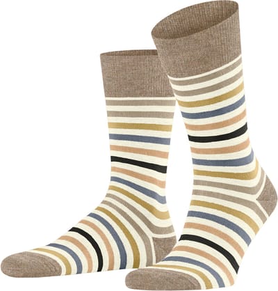 FALKE Tinted Stripe gedessineerd wol katoen sokken heren wit - maat 43-46
