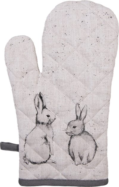 Clayre & Eef Ovenwant 18x30 cm Beige Grijs Katoen Konijn