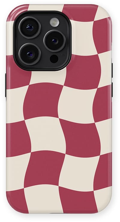 Checkered Warp Hoesje geschikt voor iPhone 14 Pro | Geschikt Voor Mag | Uniek Design Hoesje | Beschermhoes geschikt voor iPhone 14 Pro Crimson Wave