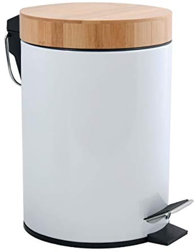 Cosmetica-emmer 3 liter roestvrij staal bamboe met softclosemechanisme en binnenemmer - moderne badkamer vuilnisemmer