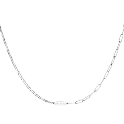 Yehwang - Ketting met dubbele ketting en bedel - One size - Zilverkleurig - Stainless Steel