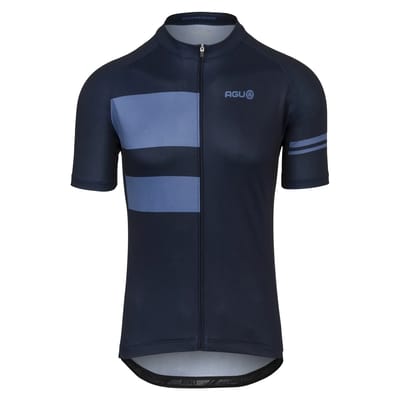 AGU Stripes Essential - Fietsshirt - Wielrenshirt - Heren - Blauw - Volledige rits - Siliconen gripper - 3 achterzakken - S