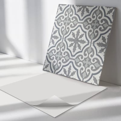 Wallfluent Vinyl Tegels - Mozaïekpatroon met Ornamenten Vloer Tegels PVC - 30 cm x 30 cm - Grijs PVC Tegels - Verpakking van 9 stuks - Vierkant PVC Tegels - Texturen Plaktegels - Zelfklevende PVC Tegels - Plaktegels Keuken en Badkamer