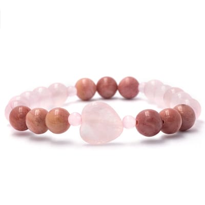 Bixorp Gems Rozenkwarts + Rhodoniet Armband met Hartje - 8mm / 18cm - Edelstenen Kralenarmband