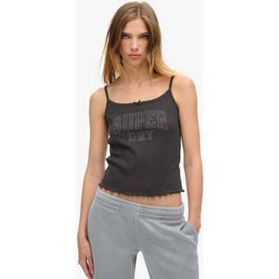 Superdry Athletic Essentials Pointelle Camitop met Print Zwart Grootte: 34-36