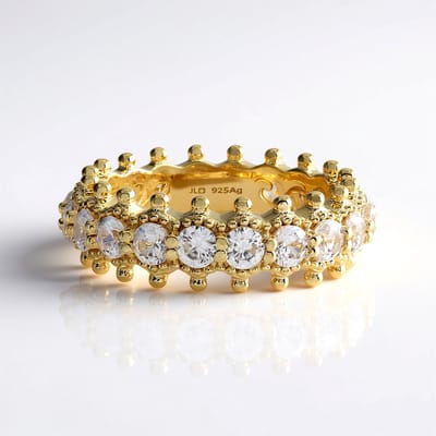 Cavill - Vergulde 925 Sterling Zilver Ring - 20 Rondgeslepen Cambodjaanse Zirkonia's 2,7 ct - Elegante Brede Ring Dames