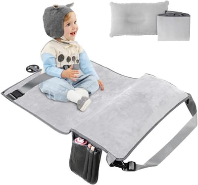 Vliegtuig Bed Peuter - Opblaasbare Voetsteun - Reizen Comfort - Verbeterd Voetkussen Ontwerp - 76 x 48 cm - Grijs