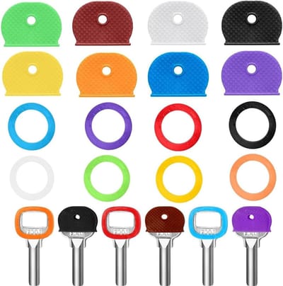 Set van 16 Sleutelhoezen in 8 Kleuren, Identificatie voor Plastic Sleutels, Kleurcodes en Labels voor Huissleutels, Plat Ontwerp, 2 Stijlen
