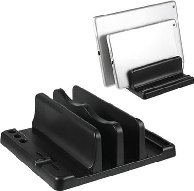 Verstelbare Verticale Laptopstandaard - Enkele Sleuf, Draagbaar, Bureau Opbergplank - Zwart