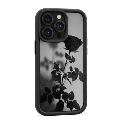 Zwart transparant telefoon hoesje met roos print geschikt voor iPhone 13 Pro – backcover case met verhoogde cameraring en donker bloemmotief