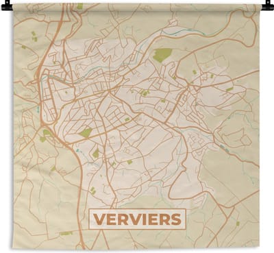 Wandkleed - Wanddoek - Kaart - Plattegrond - Vintage - Stadskaart - Verviers - 180x180 cm - Wandtapijt