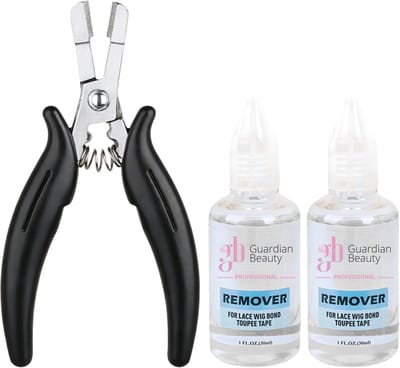 Guardian Beauty Pruikentape Remover Set - For Lace Wig Bond and Toupee Tape - Transparant - 2 stuks - 30ml - Met Microringen Tang - Haar Extensions