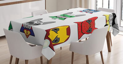 ABAKUHAUS Tafelkleed – Bulldog Cartoon – Rechthoek 140x240 cm – grijs-groen