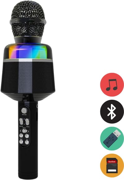 Gembird Draadloze Karaoke Microfoon met Ingebouwde Speaker – Bluetooth, LED Verlichting & Equalizer