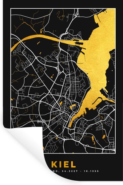 Muurstickers - Sticker Folie - Kiel - Plattegrond - Stadskaart - Kaart - Goud - Duitsland - 20x30 cm - Plakfolie - Muurstickers Kinderkamer - Zelfklevend Behang - Zelfklevend behangpapier - Stickerfolie