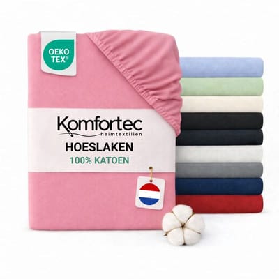 Komfortec Jersey Stretch Hoeslaken 160x200 cm - 23cm Matrasdikte- Rondom Elastiek - 100% Katoen - Oudroze
