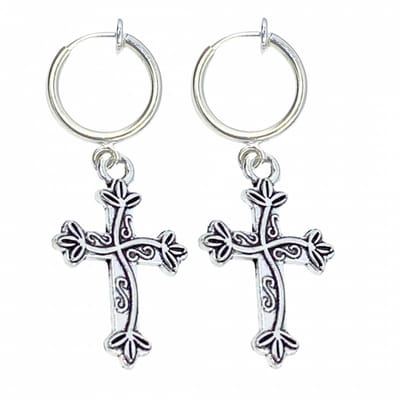 Klem oorbellen- kruisje-zilverkleur-geen gaatje-Charme Bijoux