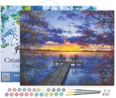 Figured'Art Schilderen op Nummer Volwassenen met lijst - Ponton bij zonsondergang - Handwerk acrylverf Kit DIY Compleet - 40x50cm Canvas al ingelijst