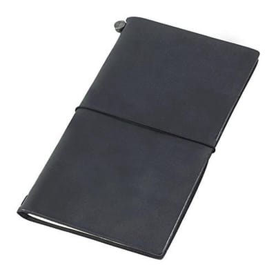 Leren Notitieboek - Reisdagboek Agenda - Ideeën Vastleggen - Handgemaakt Leer - Normaal Formaat - Zwart