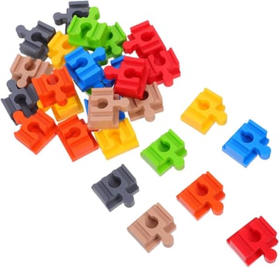 Houten Treinspoor Connectoren - Plastic Verbindingen - Samen Spelen - Eenvoudige Montage - 28 Stuks - Diverse Kleuren