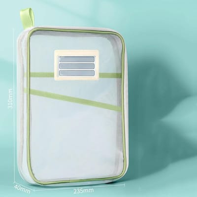 Sac de Rangement pour Papeterie A4 Sac Zippé en Maille Double Couche Grande Capacité Fournitures Scolaires de Bureau Organisateur de Sac de Rangement Dossiers vert