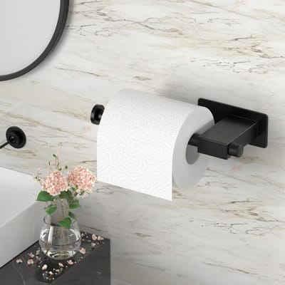 WC Rolhouder Zwart Mat Zelfklevend - Zonder boren - RVS badkameraccessoire
