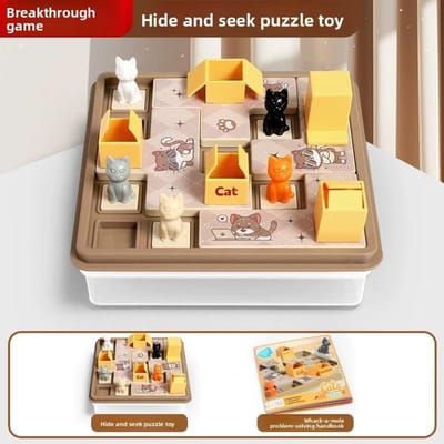Verborgen Kat Puzzel Opruiming Bordspel Kinderen Ruimtelijke Planning Logisch Denken Coaching Montessori Leergericht Speelgoed Cadeaus bruin