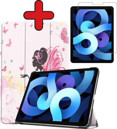 Hoesje - Geschikt voor Apple iPad Air 5 (2022) - 10.9 inch - 5e Generatie - M1 - Met Screenprotector - Hardcover Book Case - Trifold Bookcase Hoes - Hard Cover - Tablethoes - Elfje