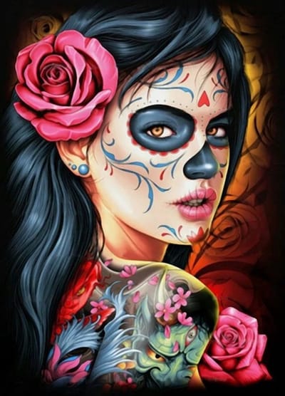 Diamond Painting Set 30x40cm - Tattoo vrouw - GD82517 - Full size ronde steentjes - Gratis verzonden
