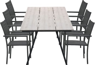Garden Impressions Moon tuinset 7-delig donker grijs - Braga tuintafel 220x100 cm - light teak look