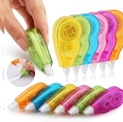 SnelShoppen - 12 Pcs Correctietape, Mini Correctiewielen met Beschermkap, 4m x 5mm, 6 Kleuren, School- en Kantoormateriaal voor Studenten en Thuisgebr