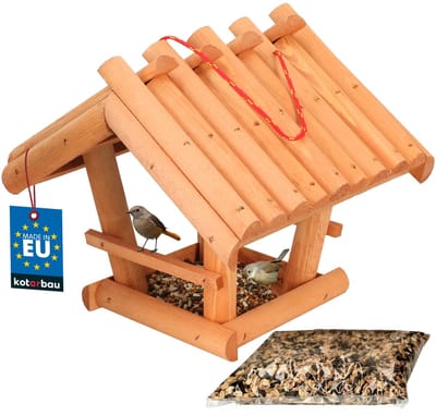KOTARBAU® Hangend Houten Vogelvoederhuisje, Hout, 27x28x26 cm, Oranje Kleur, Vogelvoederhuisje Om Op Te Hangen, Vogelvoer 0.5 kg, Weerbestendig, Voor Tuin Balkon Terras