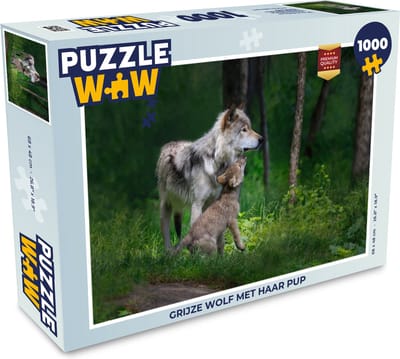 Puzzel Grijze wolf met haar pup - Legpuzzel - Puzzel 1000 stukjes volwassenen