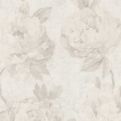 Bloemen behang Profhome 791673-GU vliesbehang hardvinyl warmdruk in reliëf licht gestructureerd met bloemmotief mat wit lichtgrijs 5,33 m2