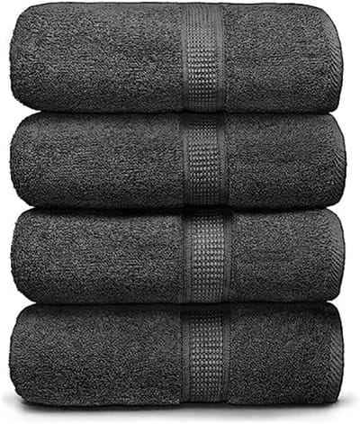 Famanu - 4-delige bamboe katoenen badhanddoekenset 30 × 52 inch, zacht en duurzaam – Zwart