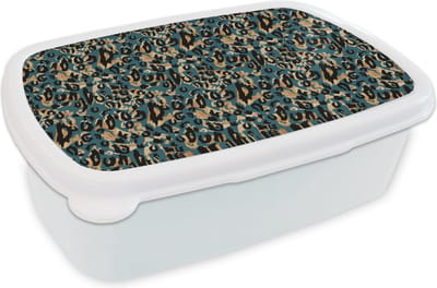 Broodtrommel Wit - Lunchbox Panter - Luxe - Patronen - Brooddoos 18x12x6 cm - Brood lunch box - Broodtrommels voor kinderen en volwassenen