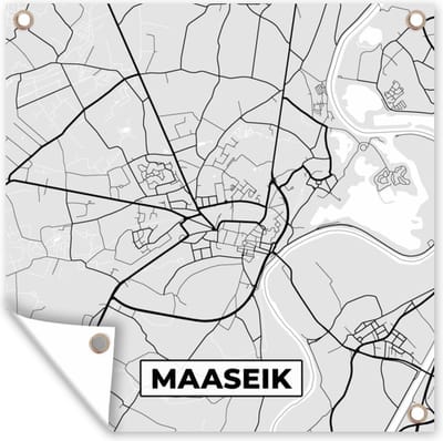 Tuin poster België – Maaseik – Stadskaart – Kaart – Zwart Wit – Plattegrond - 200x200 cm - Tuindoek