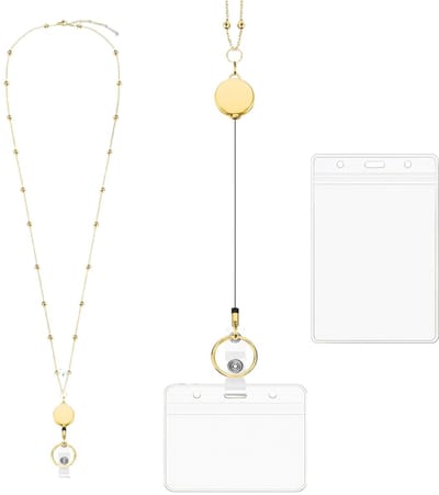 Dailygoods- Lanyard Goud - Badgehouder met Trekkoord - Waterdichte ID-houders - Roestvrij Staal - Intrekbare Sleutelhanger - Comfortabel Draagbaar
