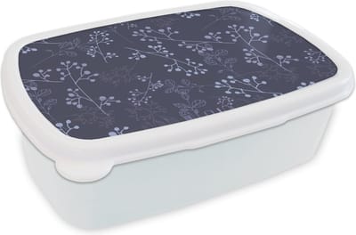 Broodtrommel Wit - Lunchbox - Brooddoos - Tak - Bloesem - Patronen - 18x12x6 cm - Volwassenen