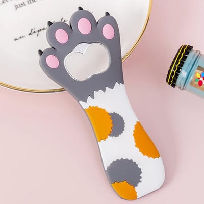Kattenpoot Flesopener Multifunctioneel Schattig Cartoon Levendige Kleuren Magneet Siliconen Flesopener grijze kleur