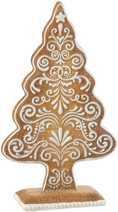 J-Line decoratie Peperkoek Dennenboom - polyresin - beige/wit - small