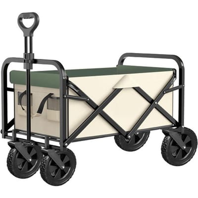 Chariot de Camping domestique pliable, chariot de courses de grande capacité de 150l, multifonction Cart beige