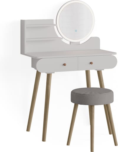 Vicco Edda Kaptafel set met kruk – 80 cm met LED-verlichting en kruk Wit