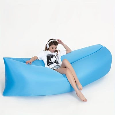Canapé de Camping Gonflable Portable - Matelas Gonflable Auto-Gonflant avec Sac de Rangement, Bain de Soleil Rectangulaire Léger pour Plage, Jardin bleu
