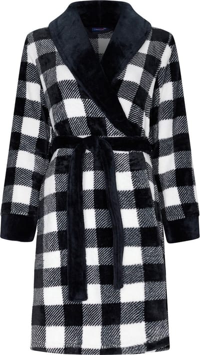 Geruite badjas Laurie gerecycled polyester - Zwart - Maat - XL