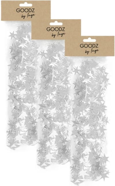 3x inge christmas goods spiraal kerstslinger - wit -folie - 750 cm- sterren -kerstboomslinger