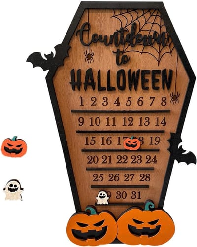 Adventskalender 2025 - Halloweenkalender - Kistkalender 2025 - met zelfgemaakte bewegende pompoengeestblokken - Halloweendecoraties - Vakantiecadeaus - Creatieve ornamenten