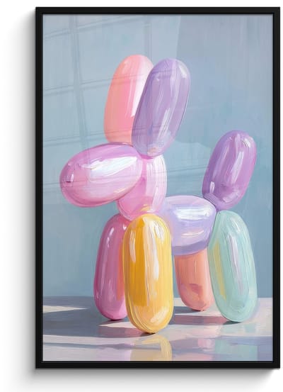 Poster in lijst - Fotolijst 80x120 cm - Posters - Dier - Ballon - Pasteltinten - Glanzend - Posterlijst zwart - Decoratie - Wanddecoratie woonkamer - Muurdecoratie slaapkamer